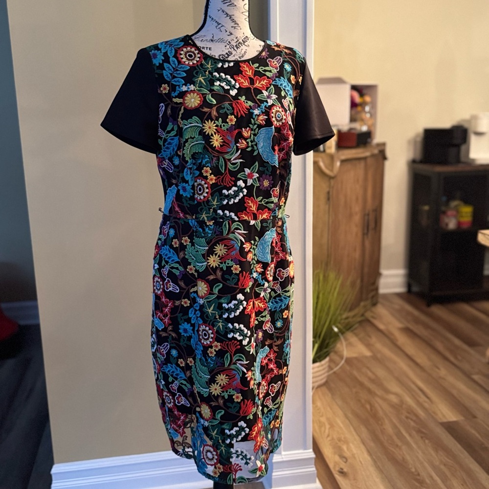 Floral Embroidered Black Dress